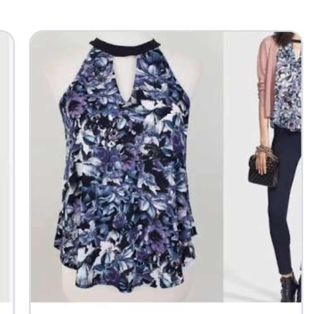 Astr floral shirt top blue flowers sz Large L